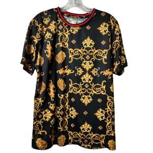 Fresh Prints of Bel Air Black Gold Lion Head Red Ringer Tee M (2706)